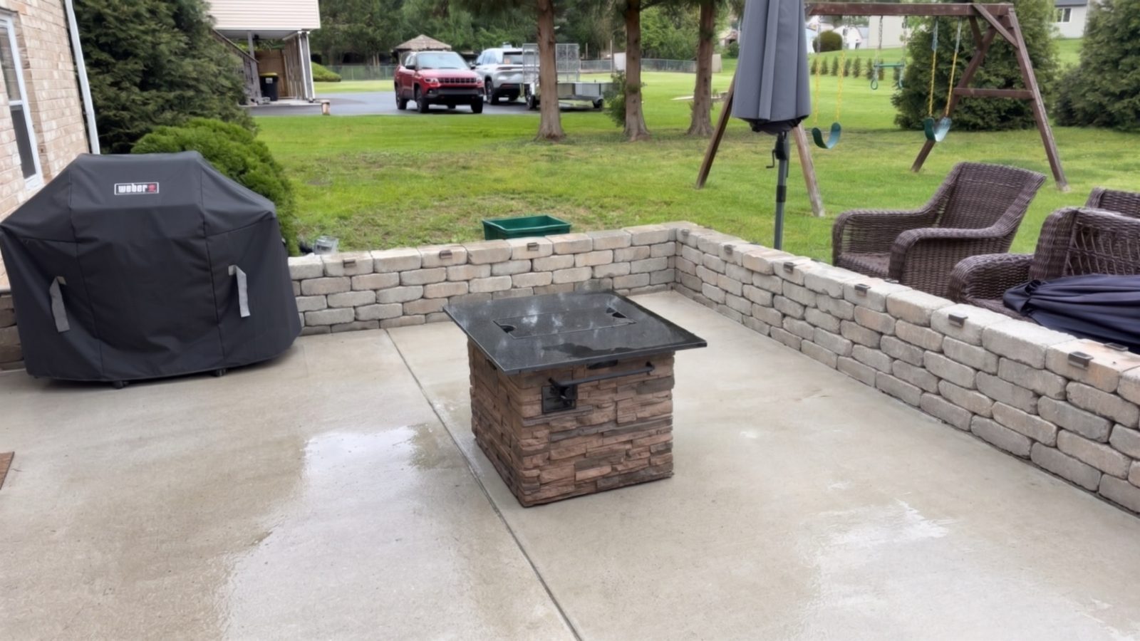 Pressure-washed concrete patio
